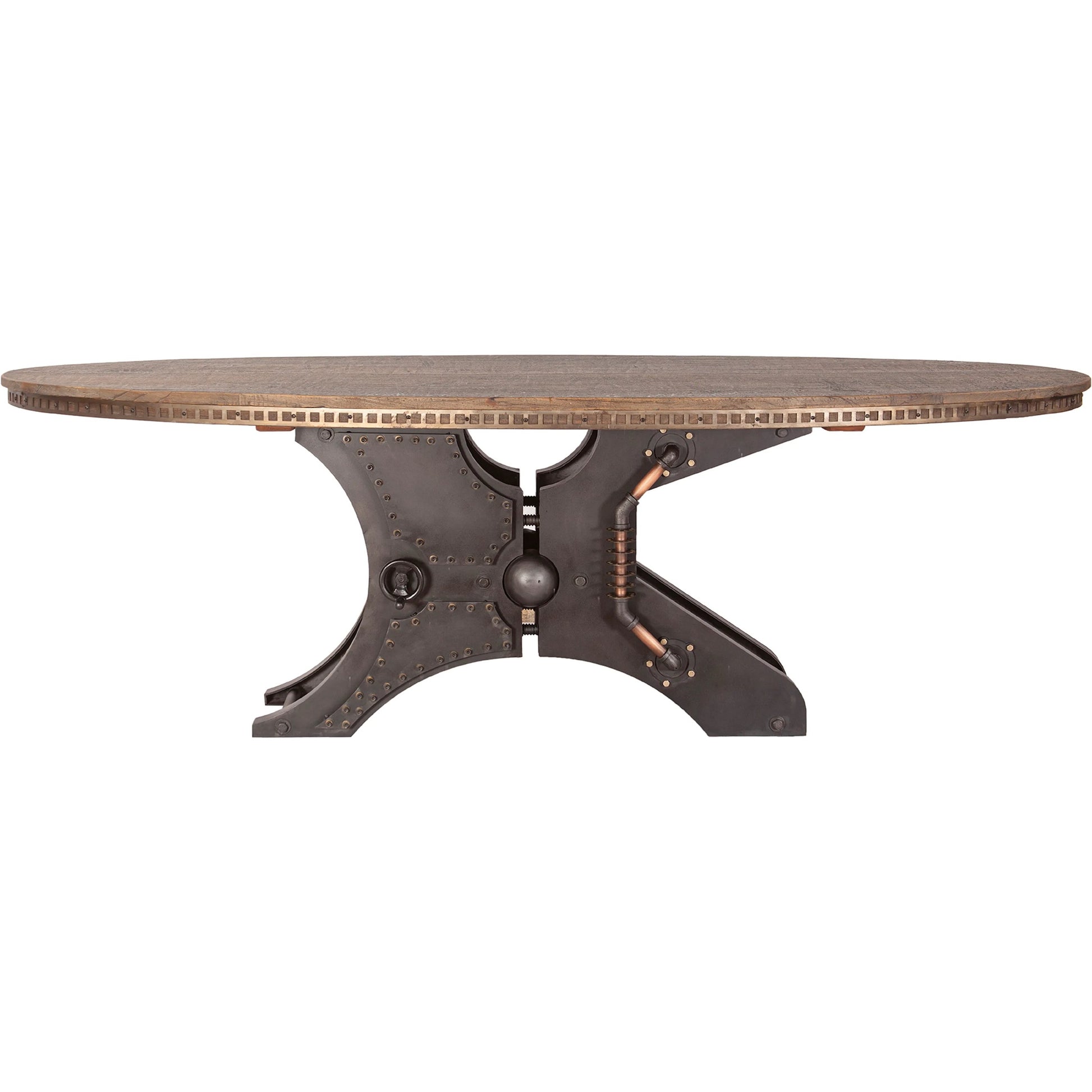 Rustic Revival Oval Dining Table by World Interiors in gray and water based. Made from reclaimed wood, iron in a cottage & farmhouse style.