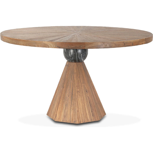 Rustic Revival Dining Table by World Interiors in warm brown. Made from teak wood, marble in a modern style.