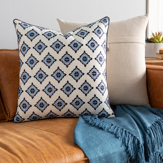 Fenna Pillow - 18949 by Surya in ivory, ink blue. Made from 100% cotton in a eclectic & global style.
