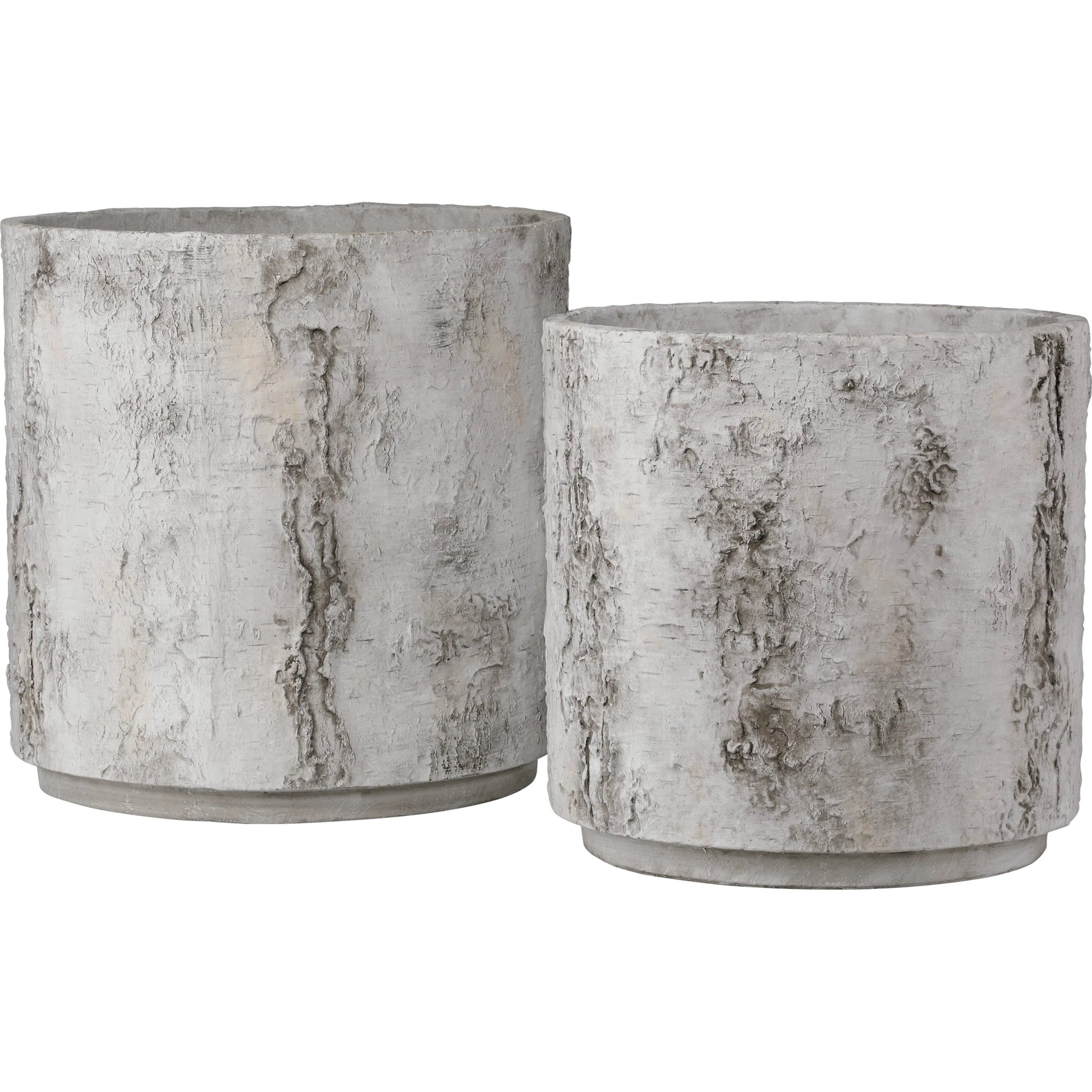 Faux Birch Planter by Currey and Company in black, beige, pale gray. Made from fiber cement in a modern style.