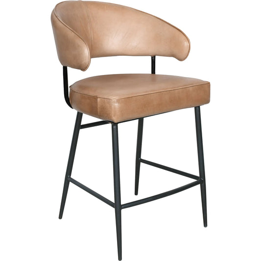 Brisbane Dover Counter Chair by World Interiors in tan. Made from reclaimed iron top-grain leather in a unique style.