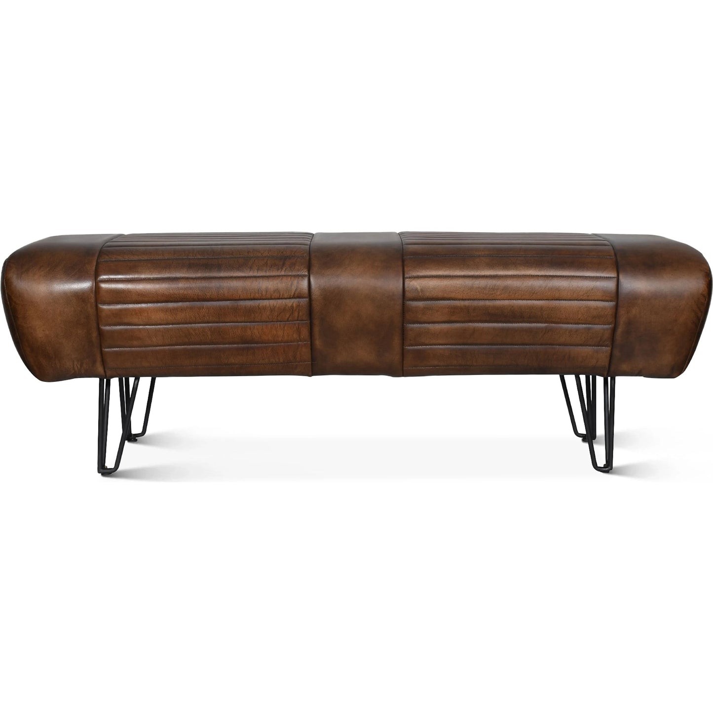 002 SI-2242780 | Additional Silo | Brisbane Bench by World Interiors in brown and hand washed. Made from leather, iron in a traditional style.