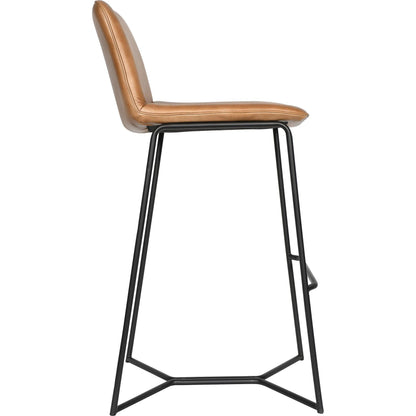Brisbane Bar Chair by World Interiors in kh22 and black powder coat on metal and hand washed. Made from leather, iron in a traditional style.