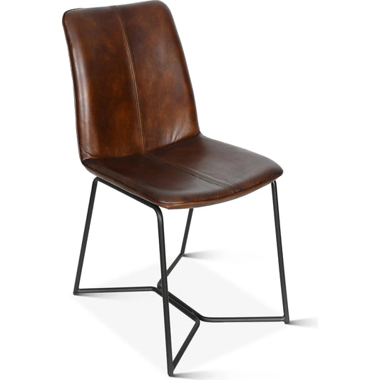 Brisben Modern Hand Washed Leather Dining Chair by World Interiors. Made from leather, iron in a transitional style.