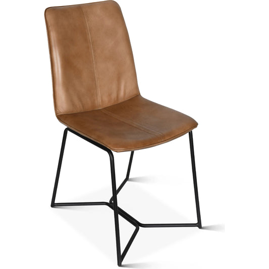 Brisben Modern Hand Washed Leather Dining Chair by World Interiors. Made from leather, iron in a transitional style.