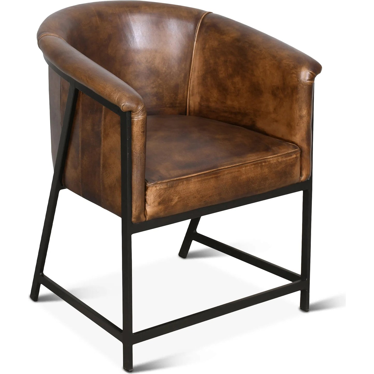 001 SI-2242781 | Primary Silo | Brisbane Armchair by World Interiors in browns and whiskey. Made from reclaimed iron top, top grain leather in a traditional style.