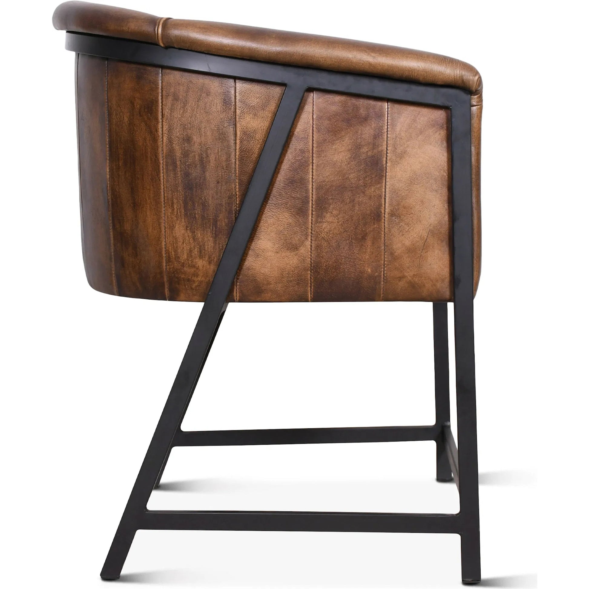 Brisbane Armchair by World Interiors in browns and whiskey. Made from reclaimed iron top, top grain leather in a traditional style.