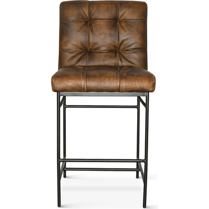 Brisbane Stockton Counter Chair by World Interiors in brown and hand washed. Made from leather, iron in a traditional style.