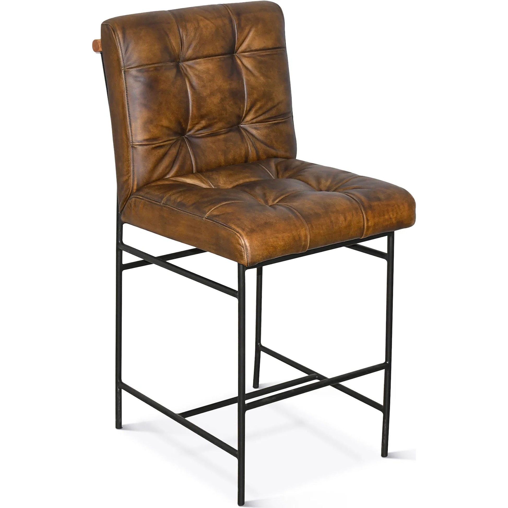 Brisbane Stockton Counter Chair by World Interiors in brown and hand washed. Made from leather, iron in a traditional style.