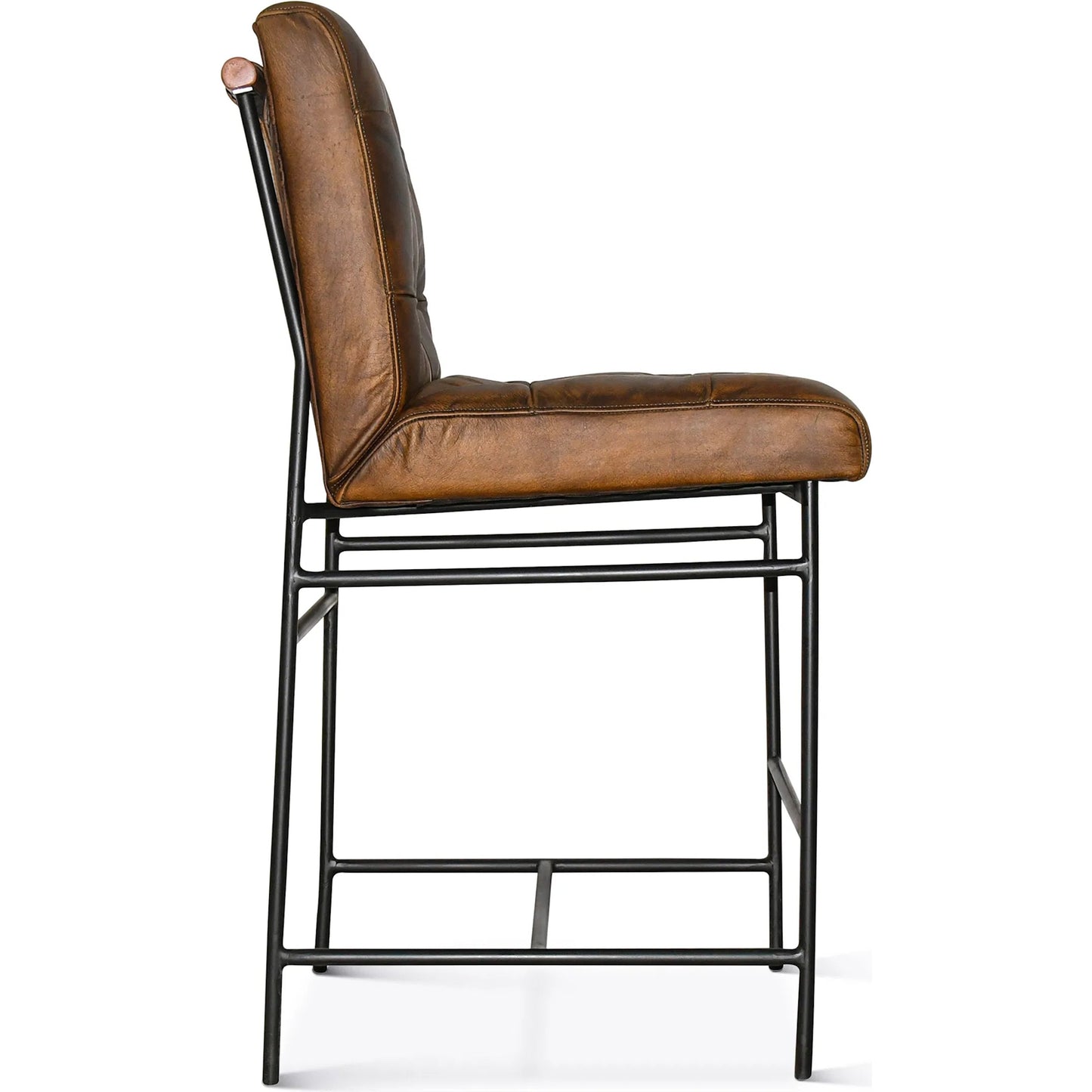 004 SI-2242784 | Additional Silo | Brisbane Stockton Counter Chair by World Interiors in brown and hand washed. Made from leather, iron in a traditional style.