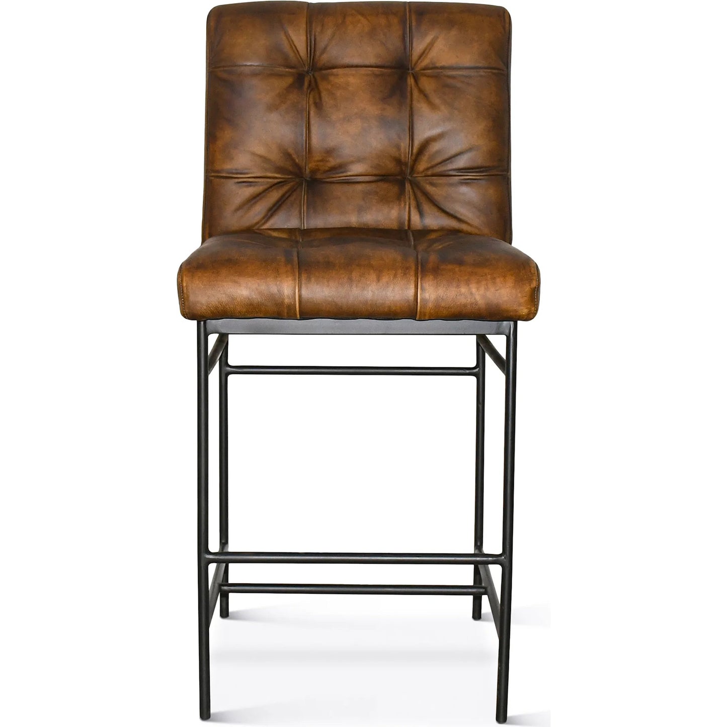 003 SI-2242784 | Additional Silo | Brisbane Stockton Counter Chair by World Interiors in brown and hand washed. Made from leather, iron in a traditional style.