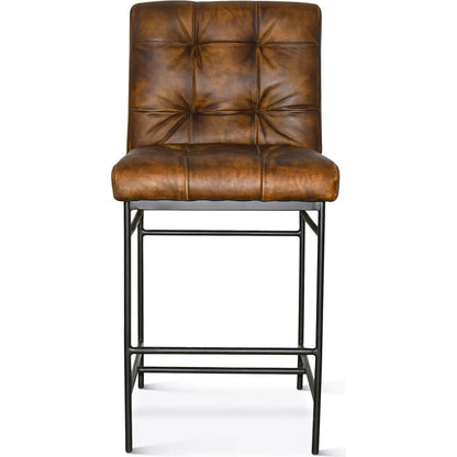 Brisbane Stockton Counter Chair by World Interiors in brown and hand washed. Made from leather, iron in a traditional style.