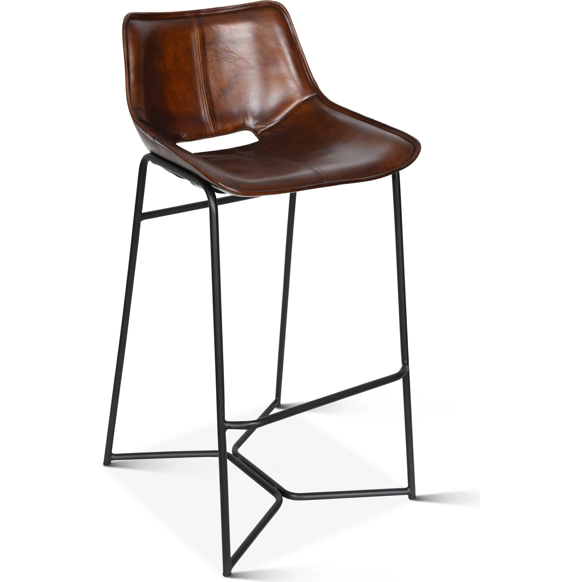Brisben Open Back Barstool by World Interiors in antique chestnut. Made from leather, iron in a transitional style.