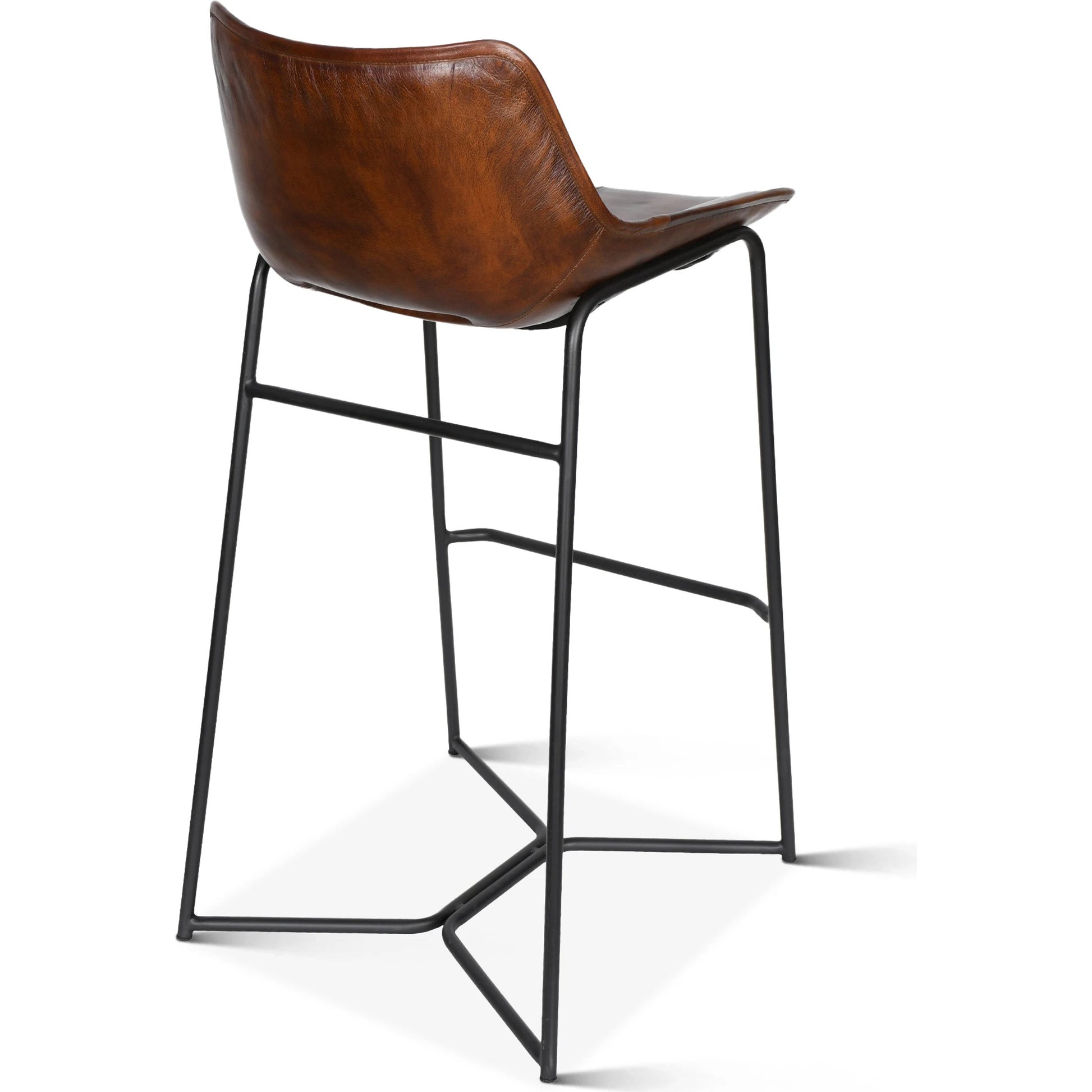Brisben Open Back Barstool by World Interiors in antique chestnut. Made from leather, iron in a transitional style.