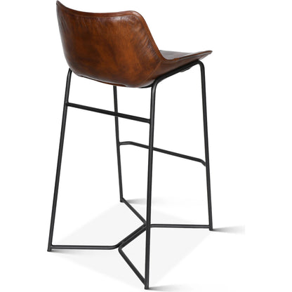 Brisben Open Back Barstool by World Interiors in antique chestnut. Made from leather, iron in a transitional style.