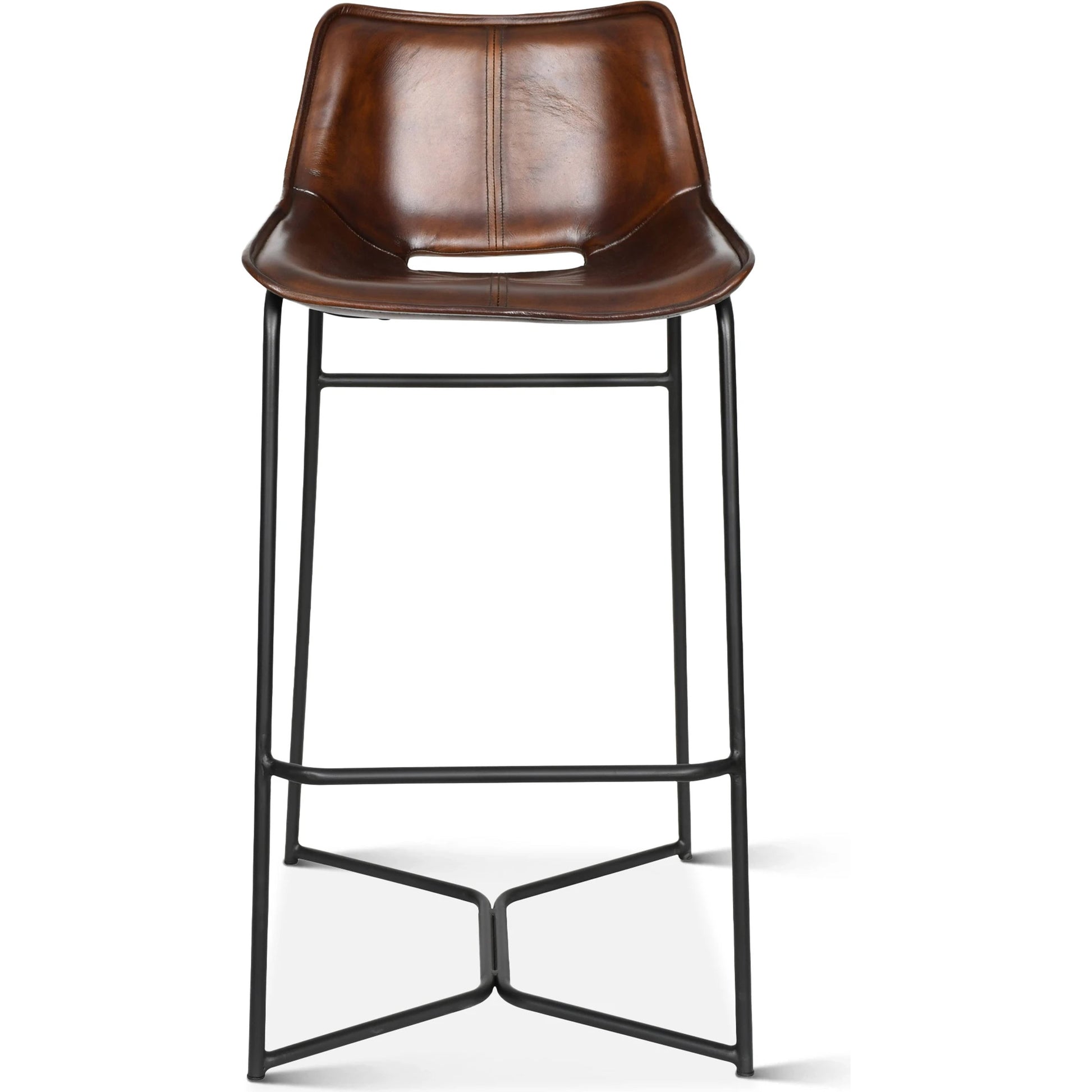Brisben Open Back Barstool by World Interiors in antique chestnut. Made from leather, iron in a transitional style.