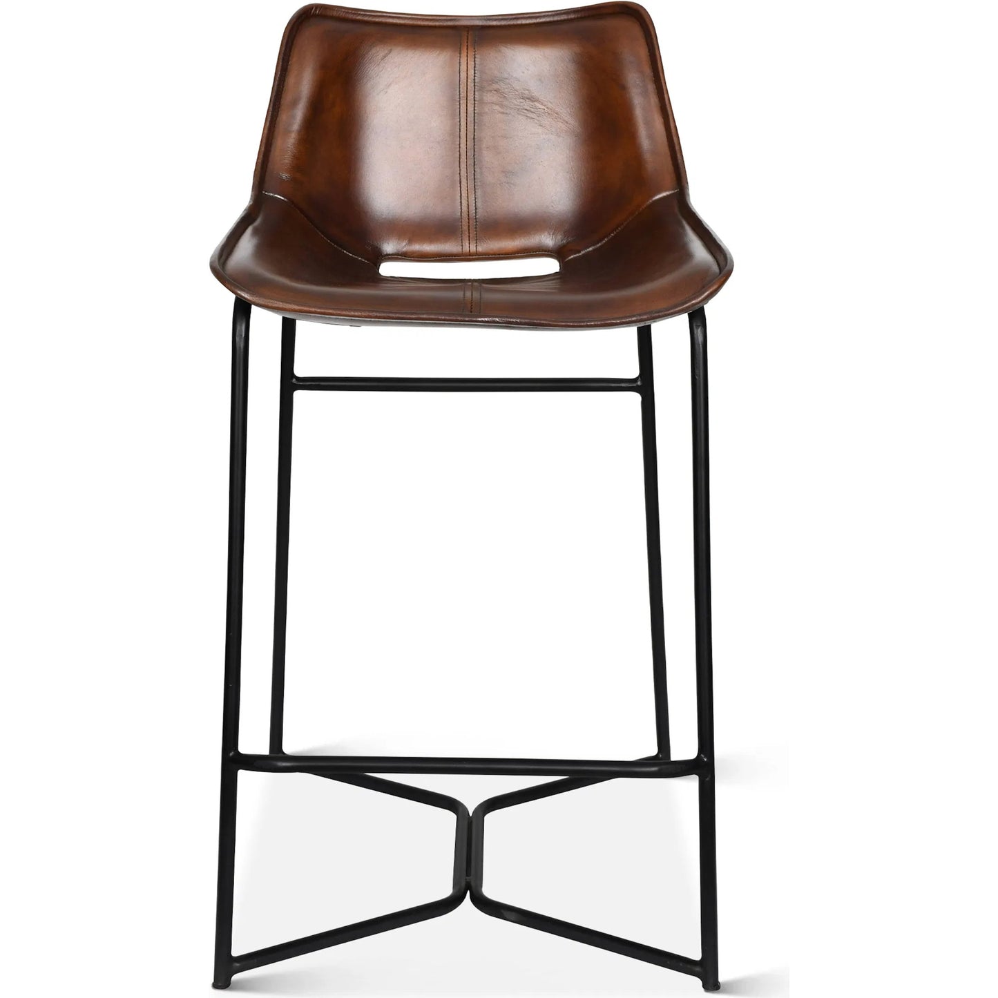 002 SI-2242779 | Additional Silo | Brisbane Counter Chair by World Interiors in brown and hand washed. Made from reclaimed iron top, top grain leather in a traditional style.
