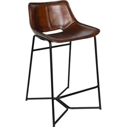 Brisbane Counter Chair by World Interiors in brown and hand washed. Made from reclaimed iron top, top grain leather in a traditional style.