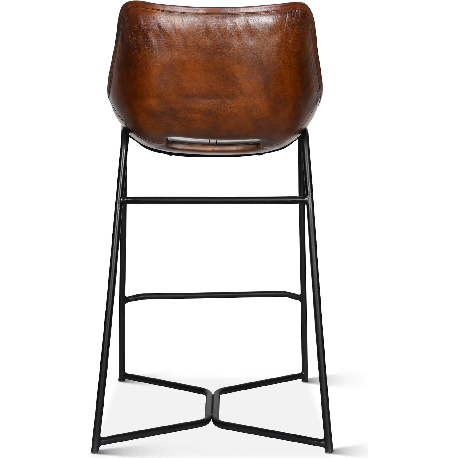 Brisbane Counter Chair by World Interiors in brown and hand washed. Made from reclaimed iron top, top grain leather in a traditional style.