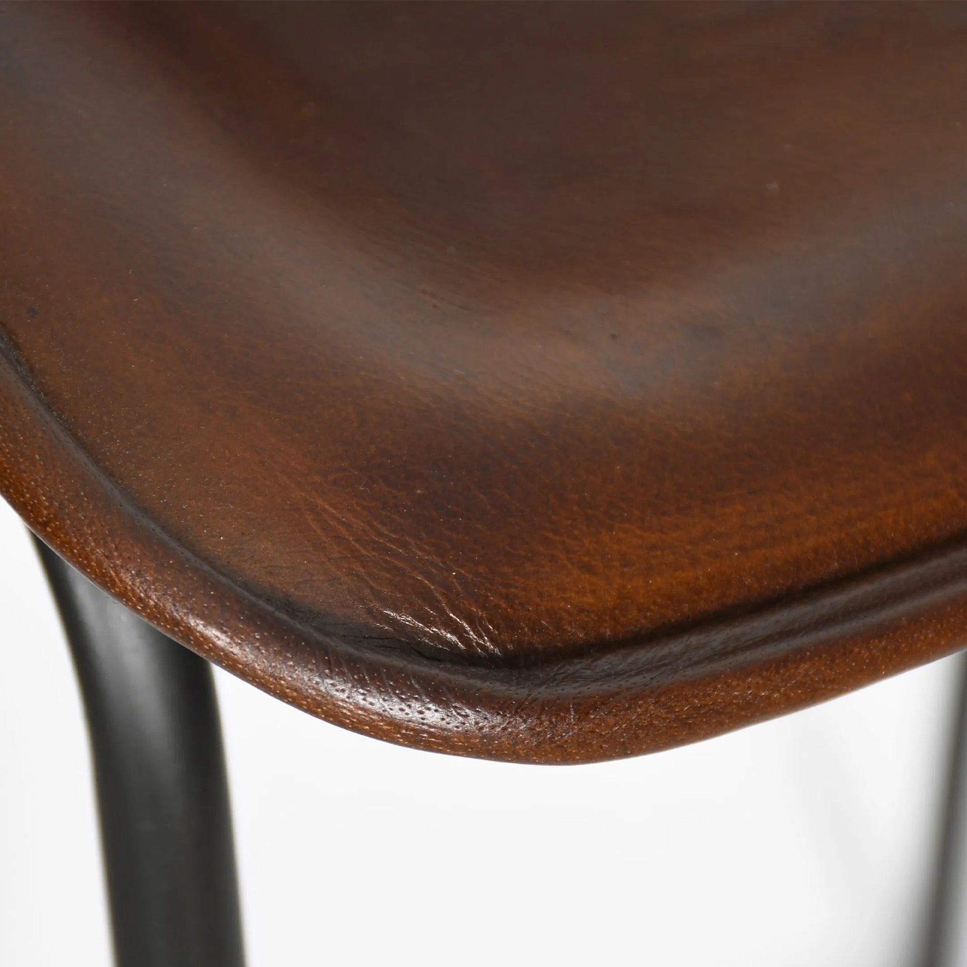 Brisbane Counter Chair by World Interiors in brown and hand washed. Made from reclaimed iron top, top grain leather in a traditional style.
