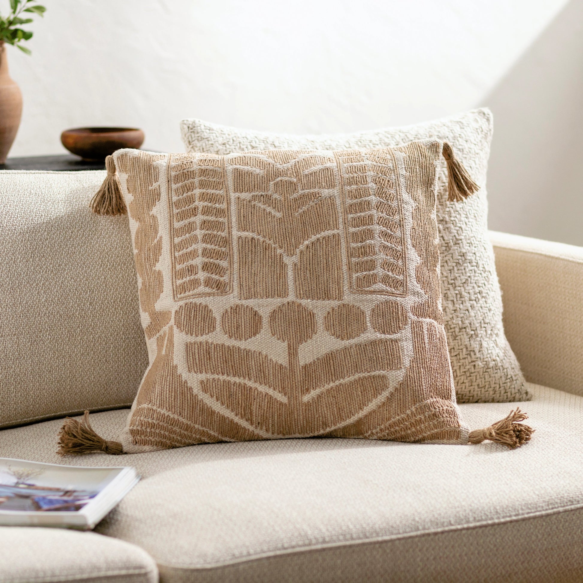 Farley Pillow - 481711 by Surya. Made from front: 60% cotton, 40% jute, back: 100% cotton in a modern style.