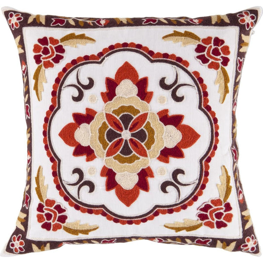 Botanical Pillow - 6321 by Surya in ivory, chocolate, coral, gold, cherry. Made from 100% polyester in a eclectic & global style.