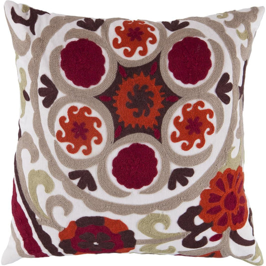 Botanical Pillow - 13229 by Surya in red, light olive, burnt orange, dark brown, taupe, white. Made from 100% polyester in a eclectic & global style.
