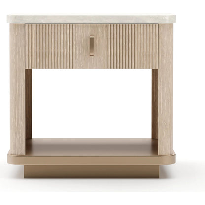Rhythm End Table by Caracole in oak, linen and sun drenched oak. Made from stone in a transitional style.