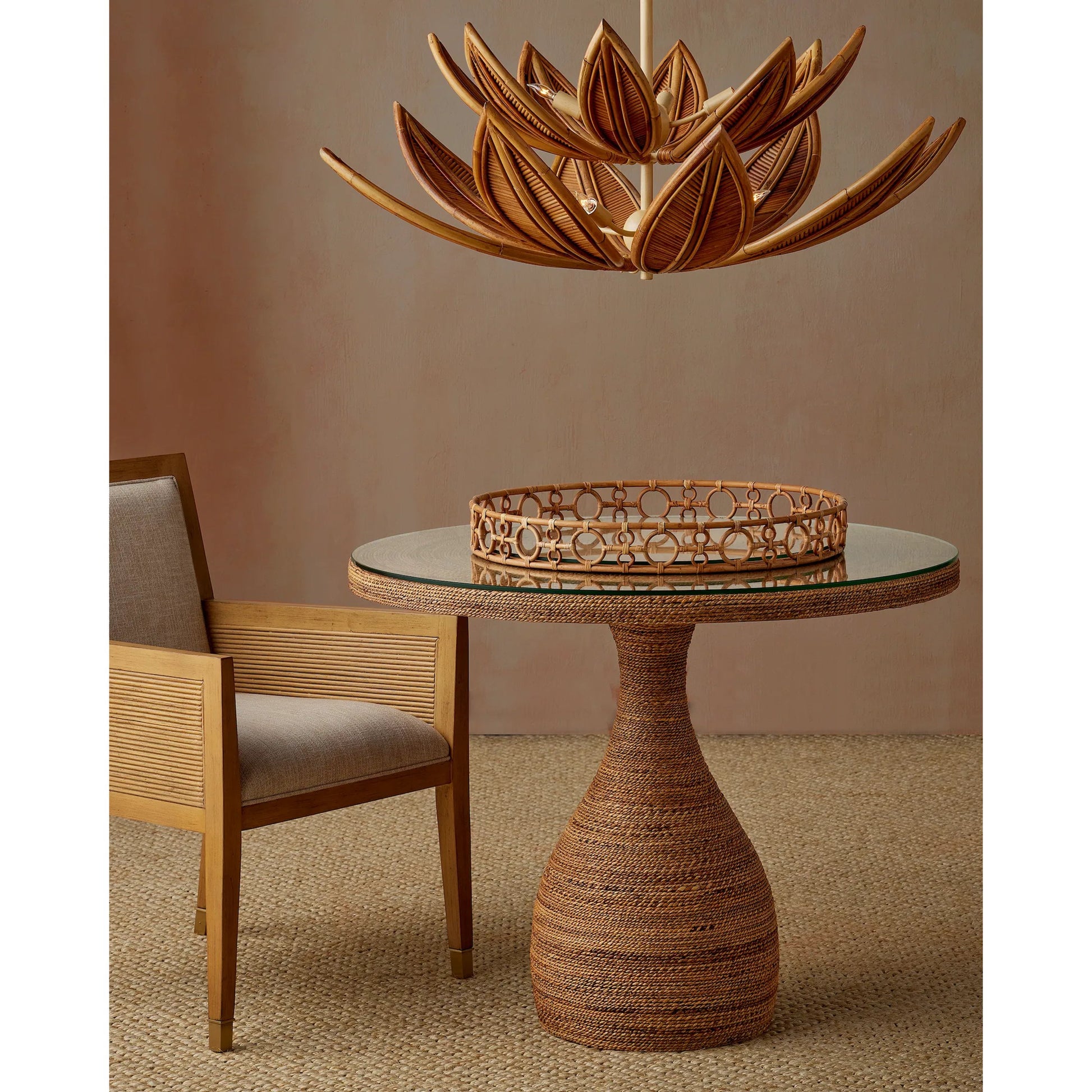 Tegal Decorative Serving Tray by Currey and Company in natural, clear. Made from arurog, glass in a rustic style.