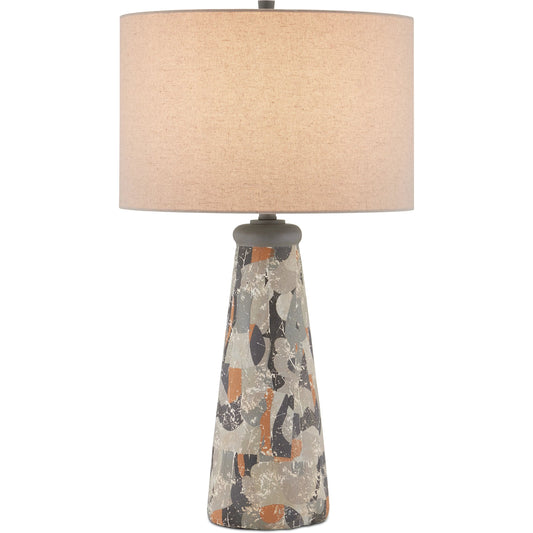 Oldwalls Table Lamp by Currey and Company in charcoal gray, matte black, brown. Made from concrete in a modern style.