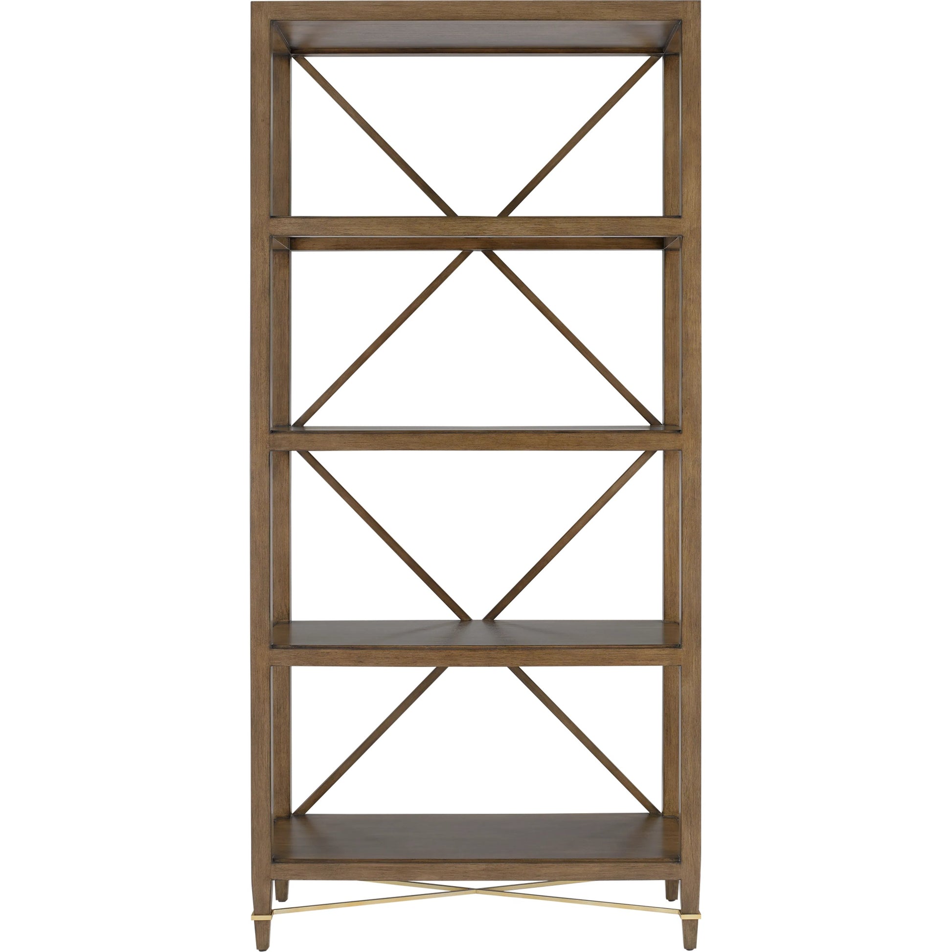 Verona Etagere by Currey and Company in chanterelle, champagne. Made from mahogany, iron in a transitional style.