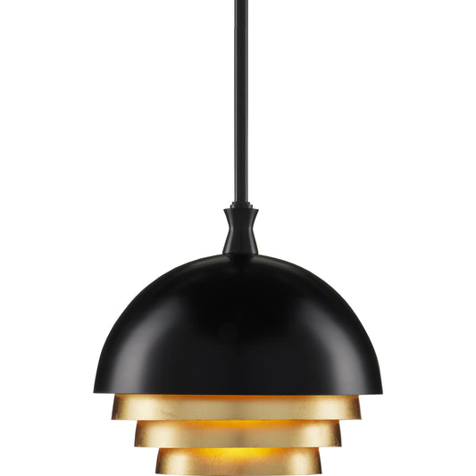 Salviati Pendant by Currey and Company in black, gold leaf. Made from metal in a modern style.