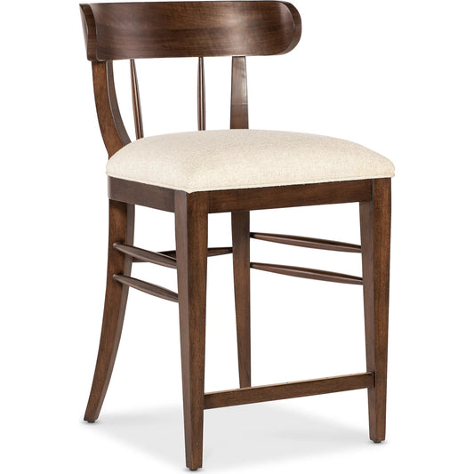 Archives Counter Stool by Hooker Furniture in beige and classic walnut. Made from figured quartered walnut veneer, fabric, metal in a unique style.
