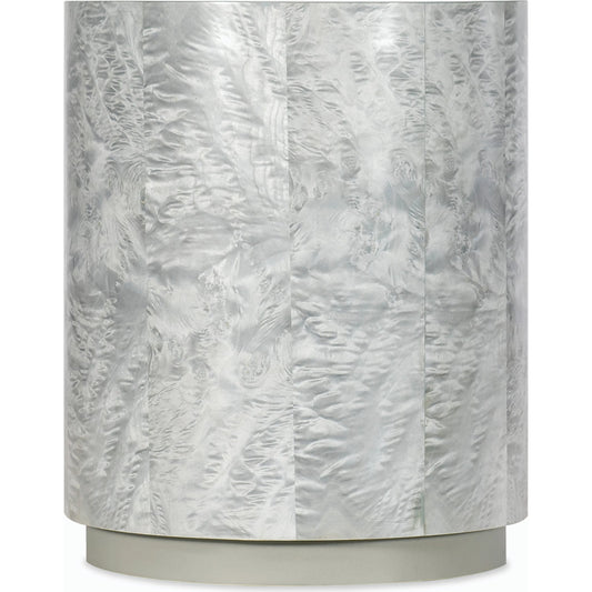 Melange Emile Accent Table by Hooker Furniture in gray and silver, gray finished burl veneers. Made from dyed charcoal hickory veneer with dyed charcoal burl veneer in a modern style.