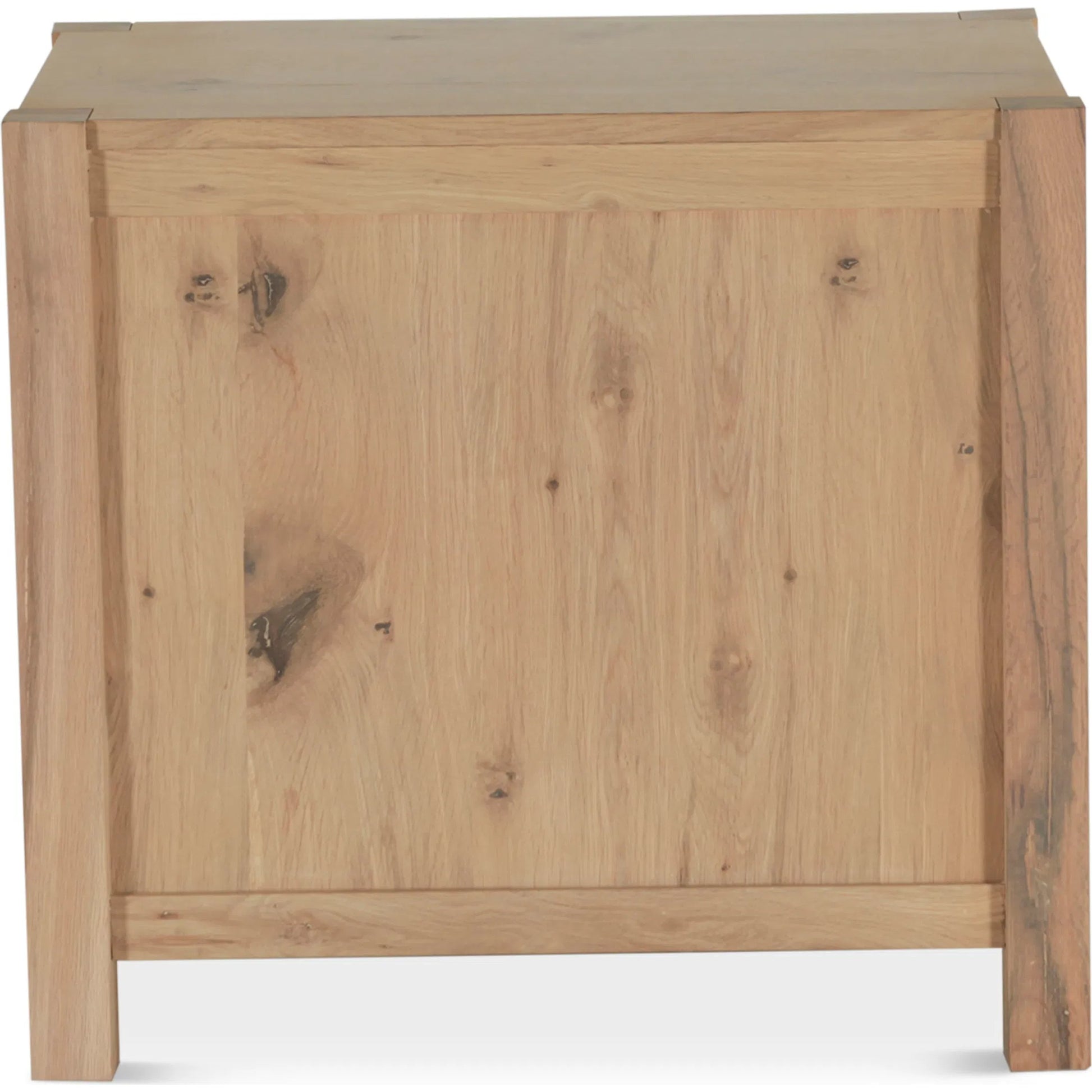 Alpine Nightstand by World Interiors in tan and natural. Made from oak wood in a transitional style.