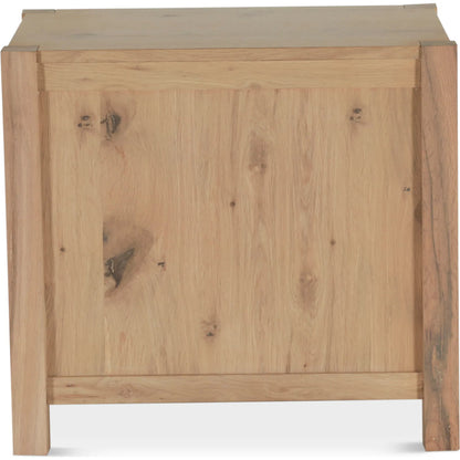 Alpine Nightstand by World Interiors in tan and natural. Made from oak wood in a transitional style.