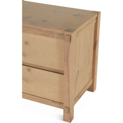 Alpine Nightstand by World Interiors in tan and natural. Made from oak wood in a transitional style.