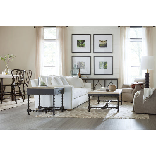 Ciao Bella End Table by Hooker Furniture in aged black, flaky white. Made from maple veneers, solid-wood edge top in a traditional style.