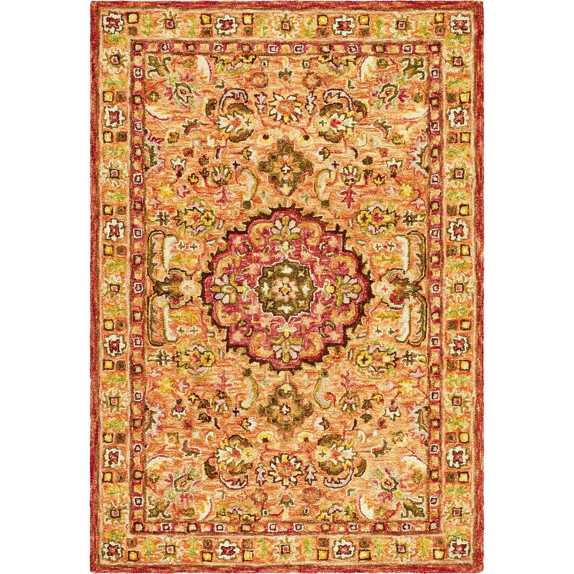 Fairfax FFX-2307 Rug by Livabliss in goldenrod, burgundy, olive, mustard, coral. Made from wool in a unique style.