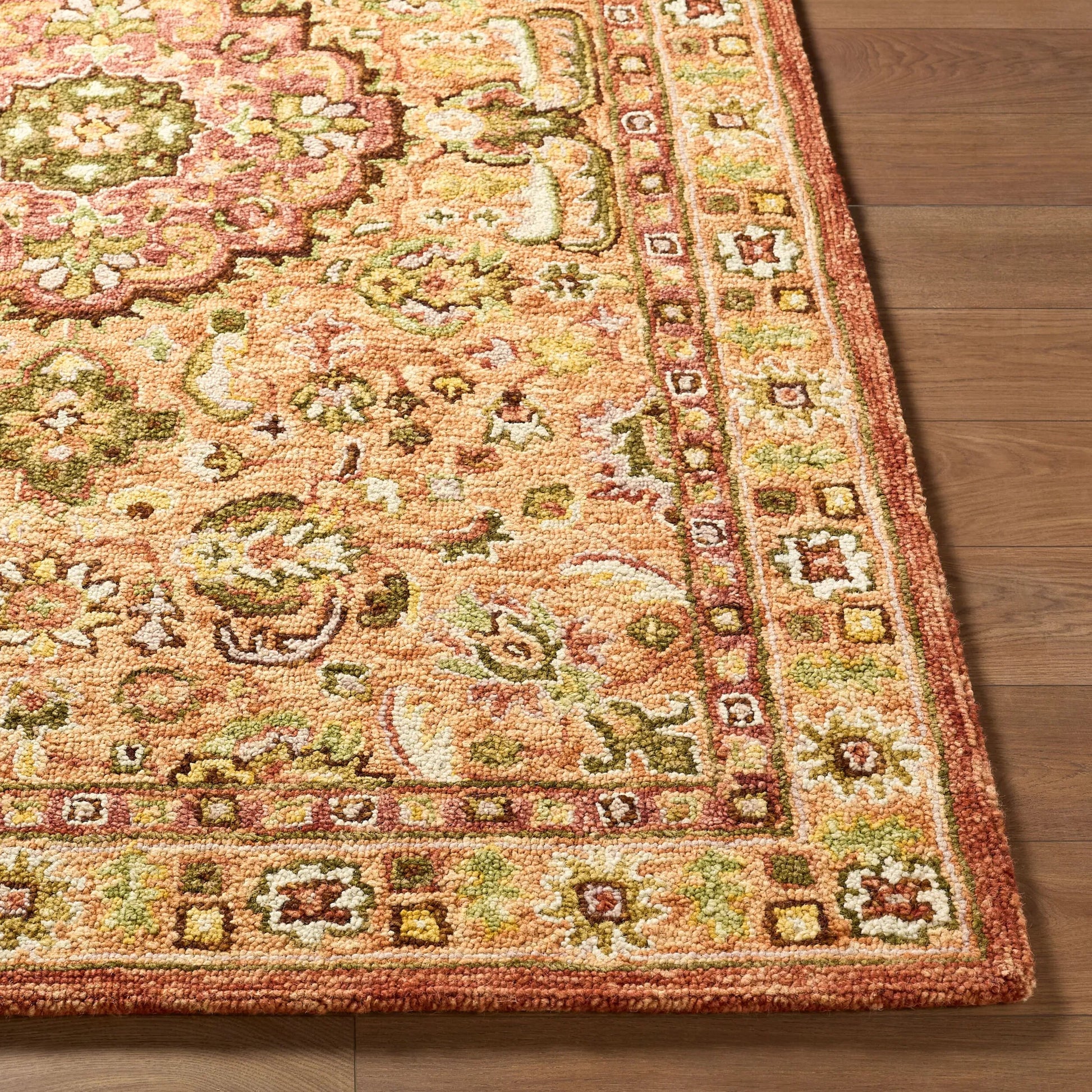 Fairfax FFX-2307 Rug by Livabliss in goldenrod, burgundy, olive, mustard, coral. Made from wool in a unique style.