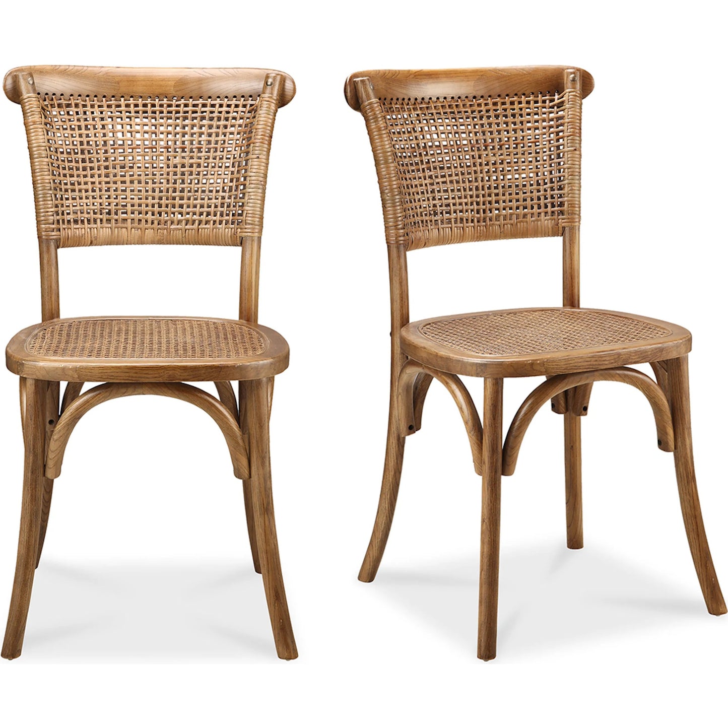 015 S-699246 | Additional Silo | Churchill Dining Chair Antique (Set of 2) by Moe's Home Collection in light brown and brown. Made from solid elm wood, rattan in a traditional style.