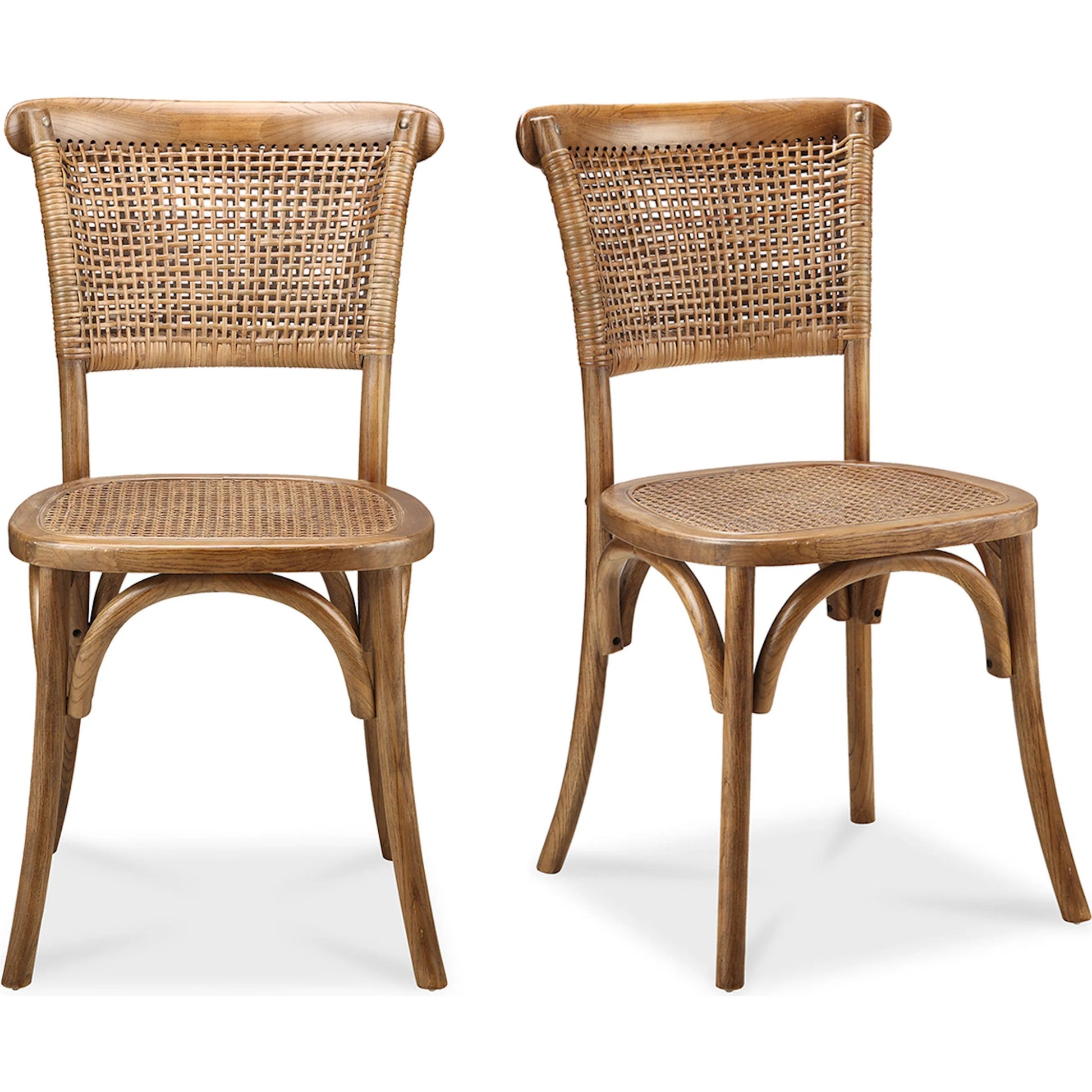 Churchill Dining Chair Antique (Set of 2) by Moe's Home Collection in light brown and brown. Made from solid elm wood, rattan in a traditional style.