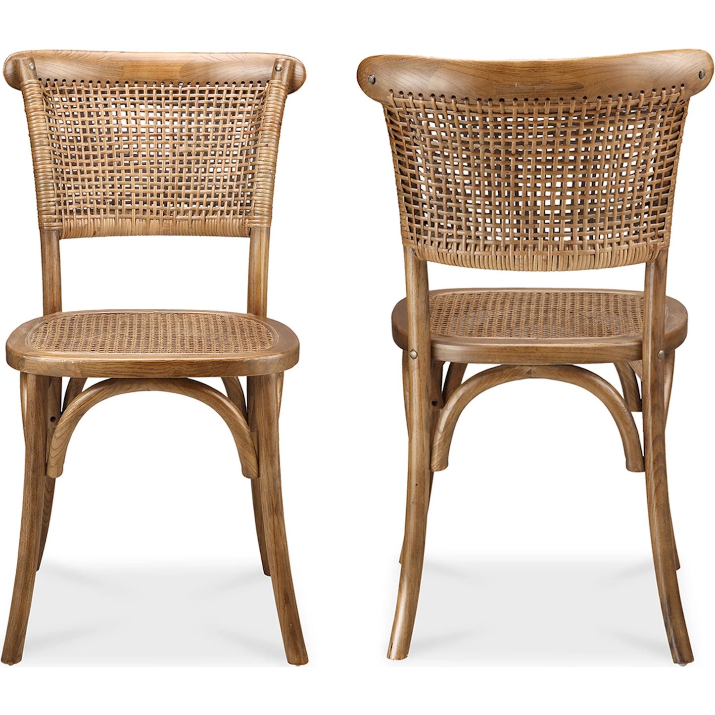 002 S-699246 | Primary Silo | Churchill Dining Chair Antique (Set of 2) by Moe's Home Collection in light brown and brown. Made from solid elm wood, rattan in a traditional style.