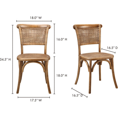 Churchill Dining Chair Antique (Set of 2) by Moe's Home Collection in light brown and brown. Made from solid elm wood, rattan in a traditional style.