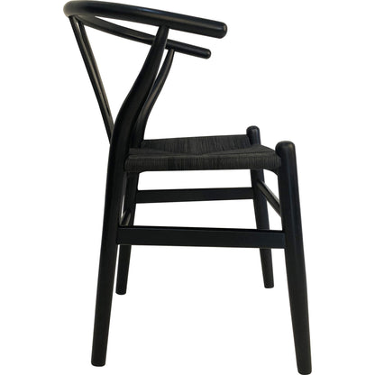 Ventana Dining Chair (Set of 2) by Moe's Home Collection in black frame, natural seat. Made from solid elm frame, woven fibre seat in a transitional style.