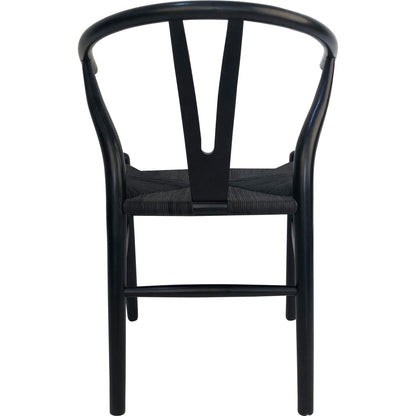 Ventana Dining Chair (Set of 2) by Moe's Home Collection in black frame, natural seat. Made from solid elm frame, woven fibre seat in a transitional style.