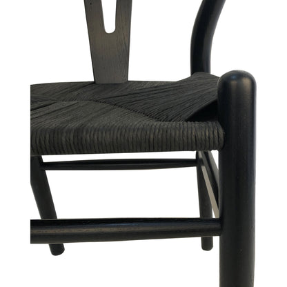 Ventana Dining Chair (Set of 2) by Moe's Home Collection in black frame, natural seat. Made from solid elm frame, woven fibre seat in a transitional style.