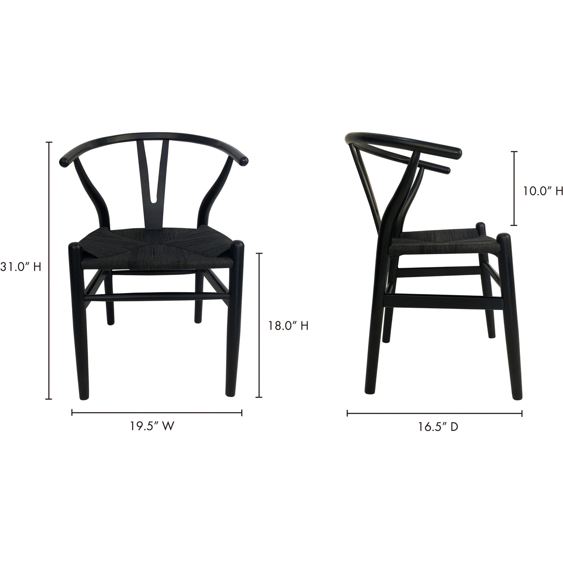 Ventana Dining Chair (Set of 2) by Moe's Home Collection in black frame, natural seat. Made from solid elm frame, woven fibre seat in a transitional style.