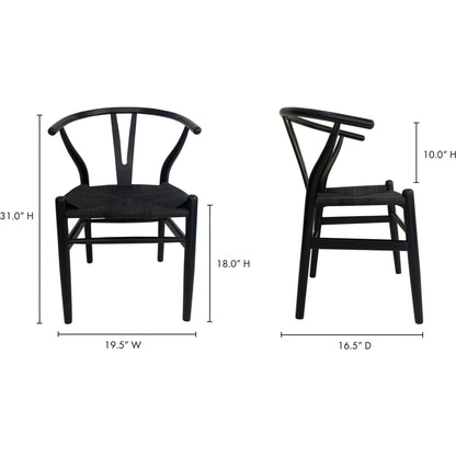 Ventana Dining Chair (Set of 2) by Moe's Home Collection in black frame, natural seat. Made from solid elm frame, woven fibre seat in a transitional style.