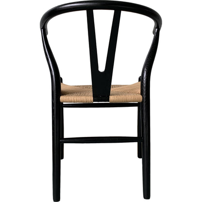 Ventana Dining Chair (Set of 2) by Moe's Home Collection in black frame, natural seat. Made from solid elm frame, woven fibre seat in a transitional style.